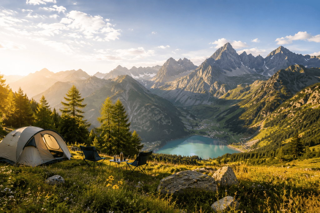 Camping en montagne avec panorama alpin